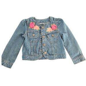 Nanette Kids Denim Jacket Girl 3T Blue 100% Cotton Floral Accent